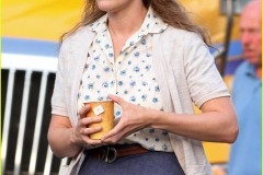 Actress Kate Winslet gets a visit from her boyfriend Ned Rocknroll on the set of 'Labor Day' in Shelburne, Massachusetts on June 7, 2012. The couple held hands as they strolled around the set and Kate was seen enjoying a cup of tea